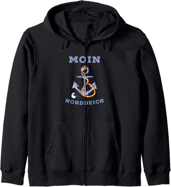 Moin Norddeich cooles Nordseeküsten Design Seemöwe und Anker Kapuzenjacke