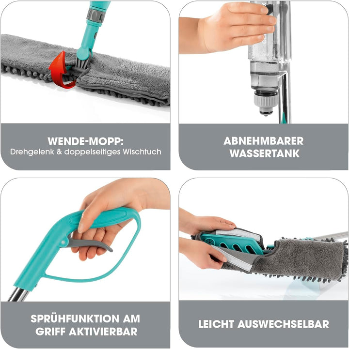 CLEANmaxx Spray-Mopp mit Wendefunktion | Bodenwischer mit Sprühfunktion & flexiblem Teleskopstiel |