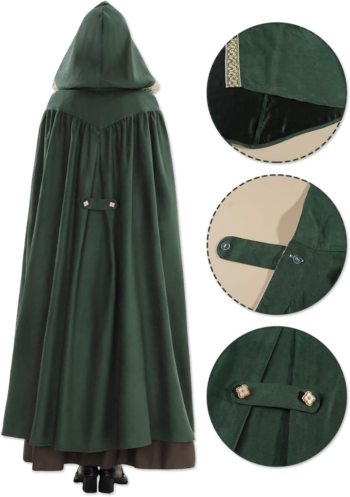 Fiamll Mittelalter Umhang Damen Kapuze Mantel mit Manschette Einfarbige Trenchcoat Renaissance Vampi