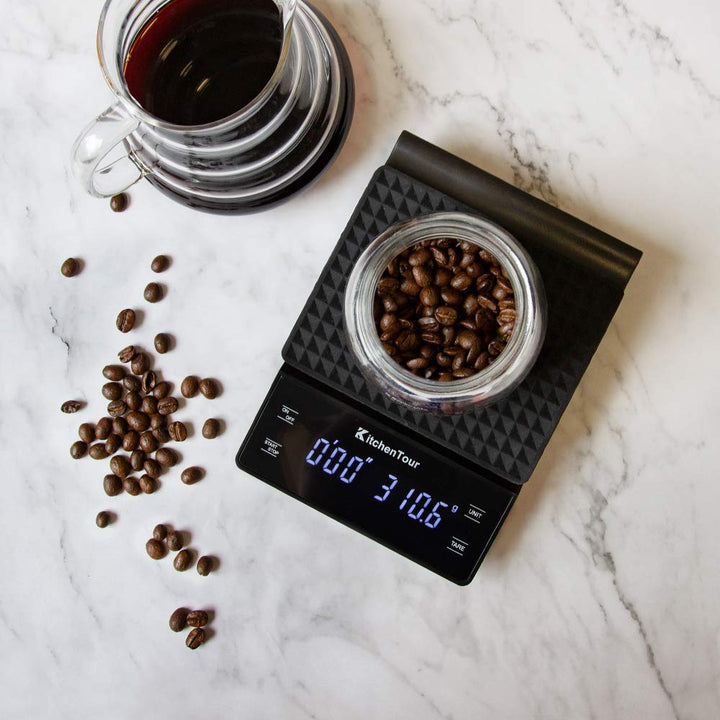 KitchenTour Kaffeewaage mit Timer 3kg/0,1g Hohe Präzision Pour Over Drip Espresso Waage mit hintergr