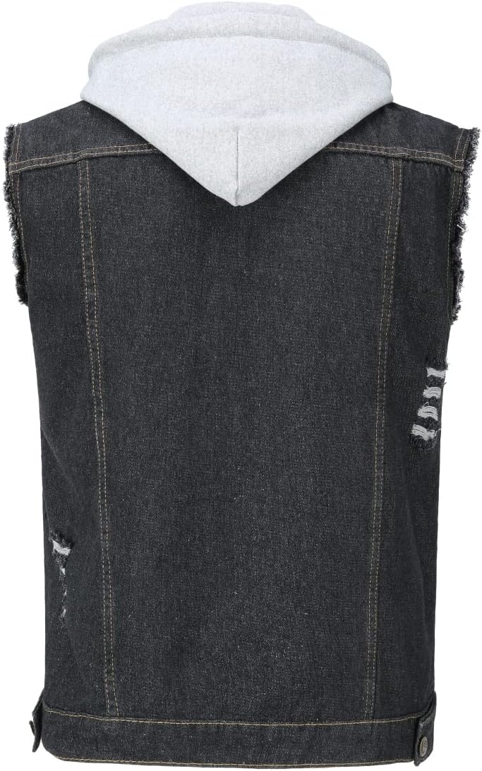 YOUTHUP Weste Herren Denim Weste mit Kappe Regular Fit Zerrissen Jeansweste Ärmellose Freizeitweste