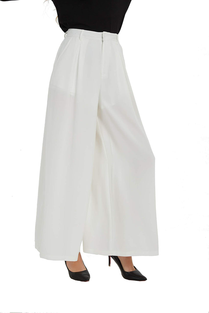 Tronjori Damen Hose Weites Bein Frauen Lange Hose mit Taschen Einfarbig Lose elastische Hohe Taille