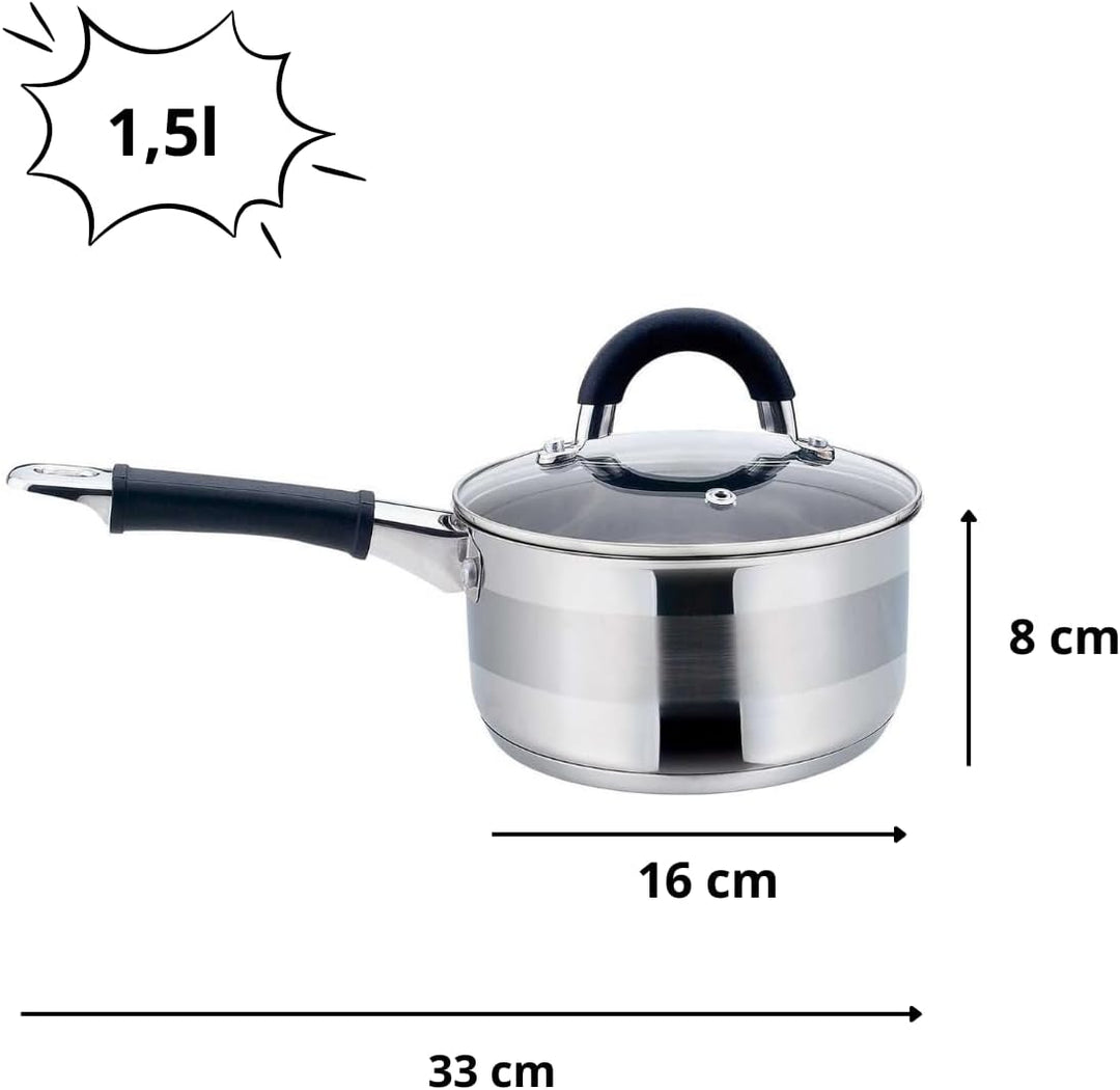 Kochtopf mit Deckel und Griff 1,5L 16cm KH-1255 Edelstahl 16 cm, 16 cm
