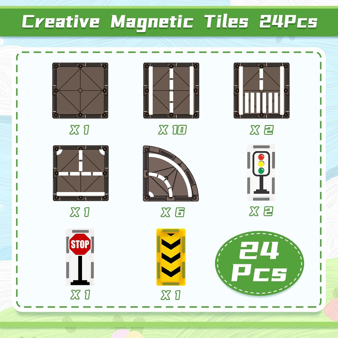 Magnetische Bausteine,Magnet Fliesen Spiel Stadt Strassen,STEM Lern Spielzeug für 3+ Jahre alt Junge