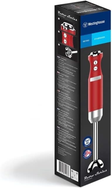 Westinghouse Retro Pürierstab & Stabmixer Rot - Mixstab aus Edelstahl, verschiedene Geschwindigkeite