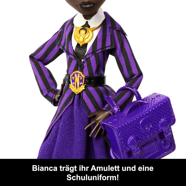 Monster High x Wednesday-Puppe mit Zubehör, Bianca Barclay-Sammelfigur in der Uniform der Nevermore