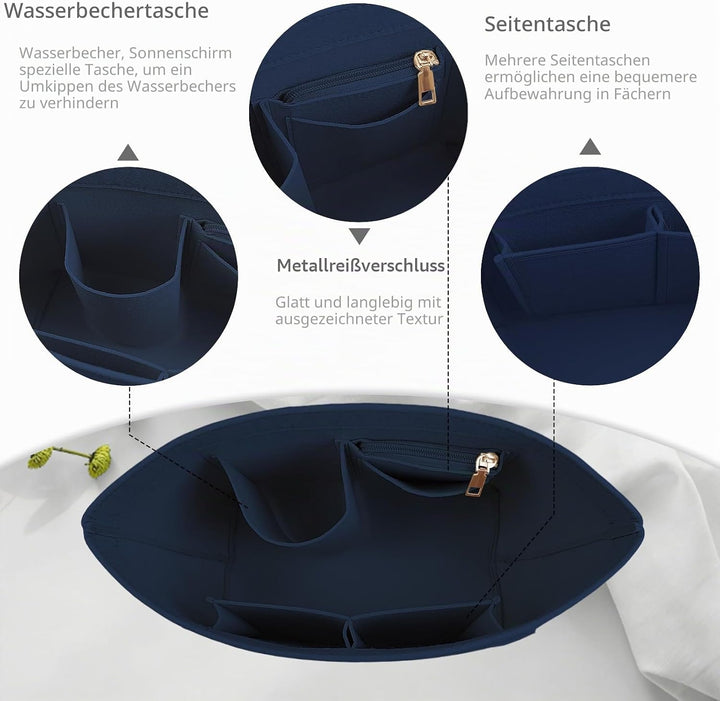 Lckaey Filz-Organizer-für Geldbörsen-Organizer-Einsatz für Longchamp le pliage Y012-navyblue-M M/9.4