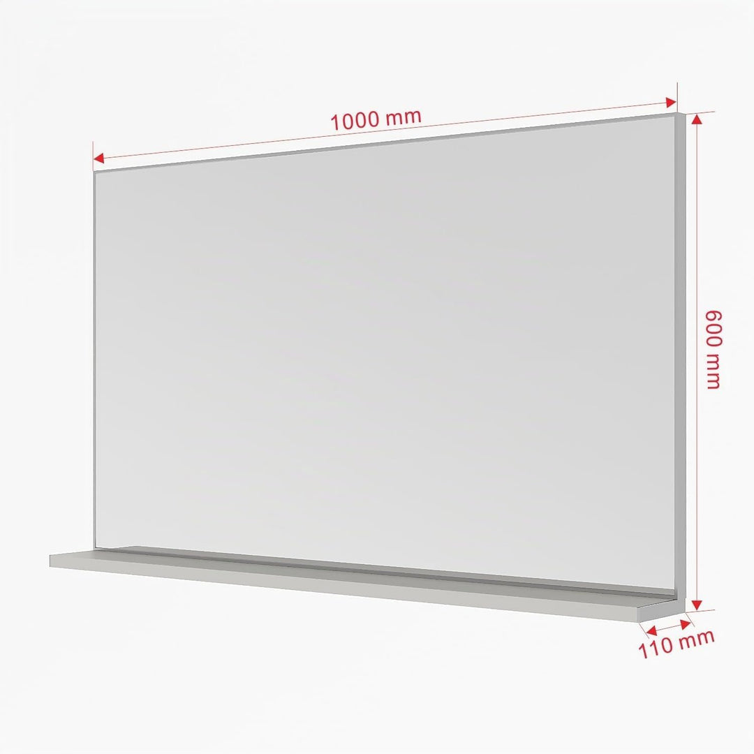 Badspiegel Wandspiegel 100x60 cm mit Ablage, Aluminiumrahmen Silber Matt Industriedesign - für Badez
