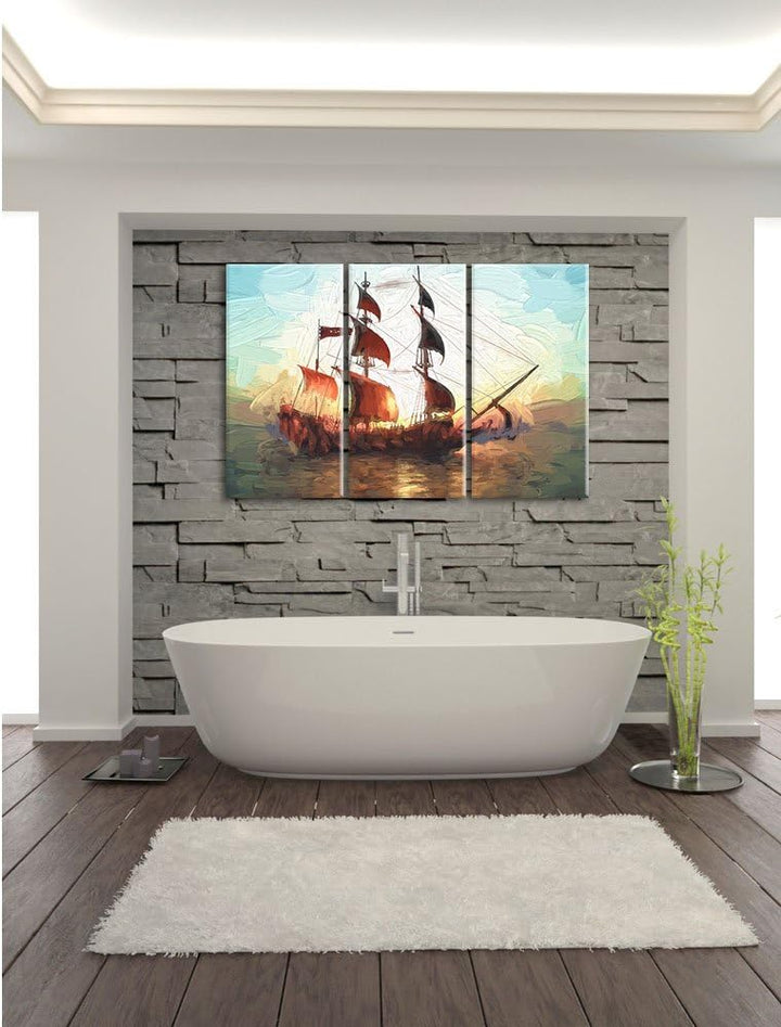 Pixxprint Segelschiff 3Teiler 120x80 cm Leinwandbild Wandbild Kunstdruck