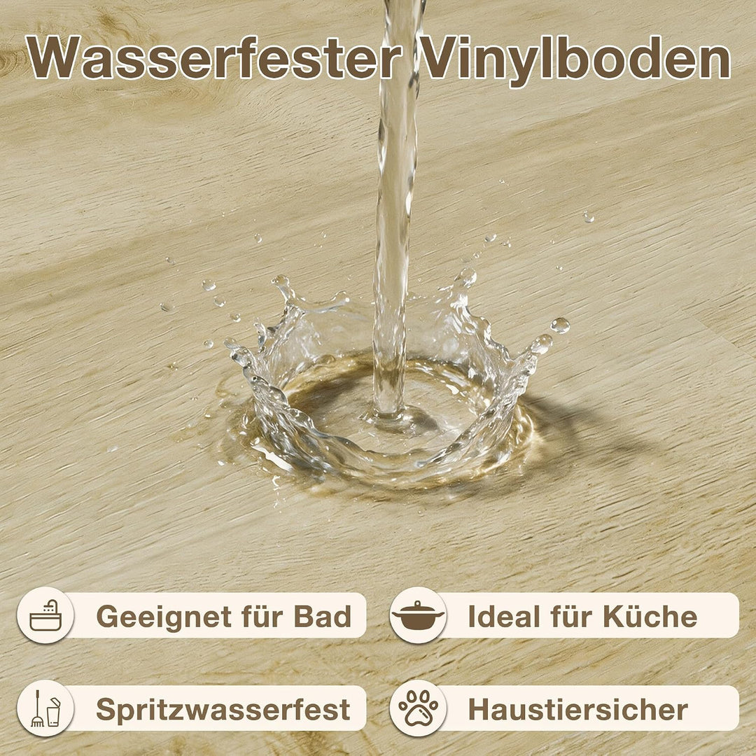 MULGREAT Holzoptik Vinyl Bodenbelag in Beige Eiche– 5,02 m² Selbstklebender, rutschfester &amp; wasserdi