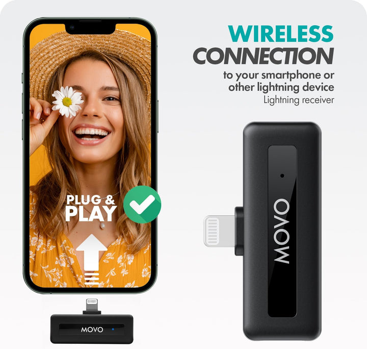 Movo WM-VXR10 Kabelloser Shotgun-Mikrofonadapter für iPhone/Lightning-Geräte, kompatibel mit VXR10,
