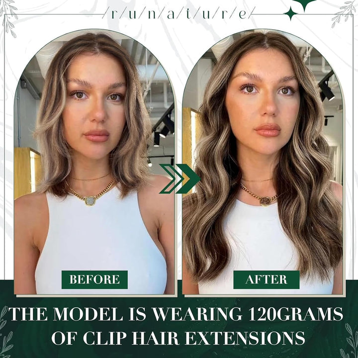 RUNATURE Echthaar Extensions Clip in Dunkelbraun mit Dunkelblond Echthaar Clip in Extensions Braun C