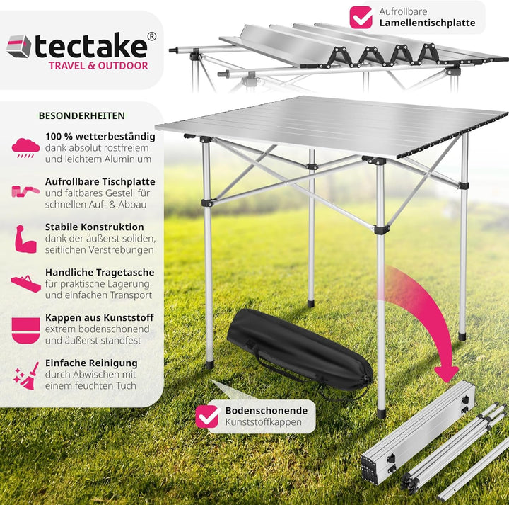 tectake® Camping Klapptisch, 70x70x70 cm, Kleiner Gartentisch, Beistelltisch, Balkontisch, Campingti