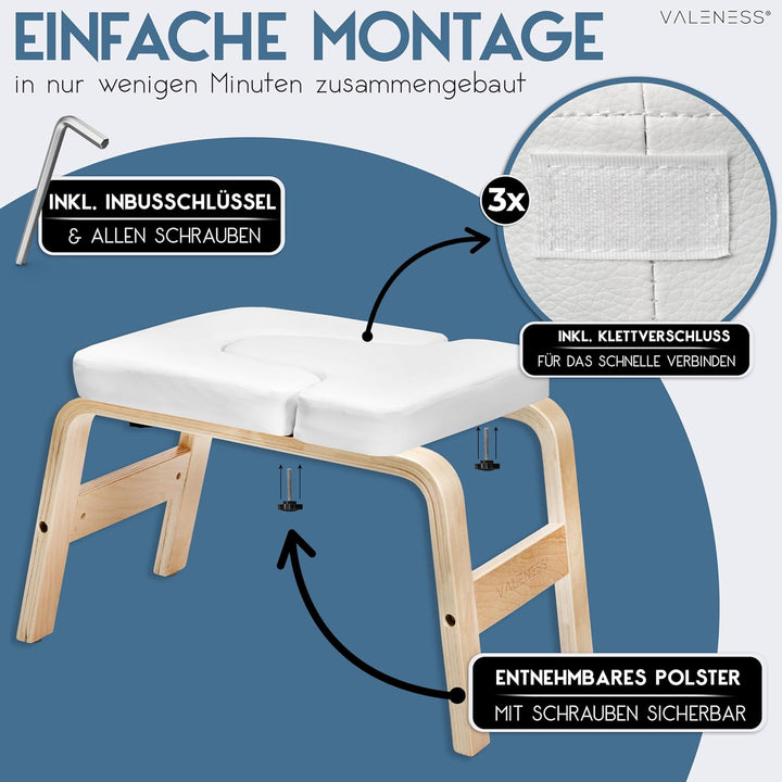 VALENESS® Yoga Kopfstandhocker - Hochwertiger Yoga Hocker inkl. Yogagurt, Yogablock & Übungsposter -