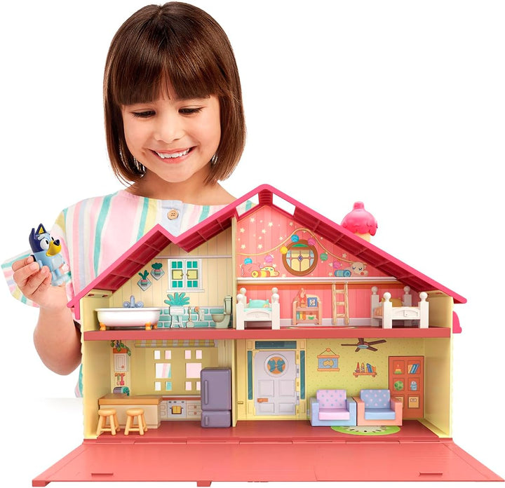 Bluey Familienhaus-Spielset inklusive 6 cm Bluey-Figur - offizieller Bluey-Sammelartikel Einzelbett