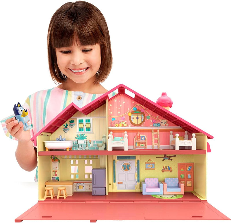 Bluey Familienhaus-Spielset inklusive 6 cm Bluey-Figur - offizieller Bluey-Sammelartikel Einzelbett