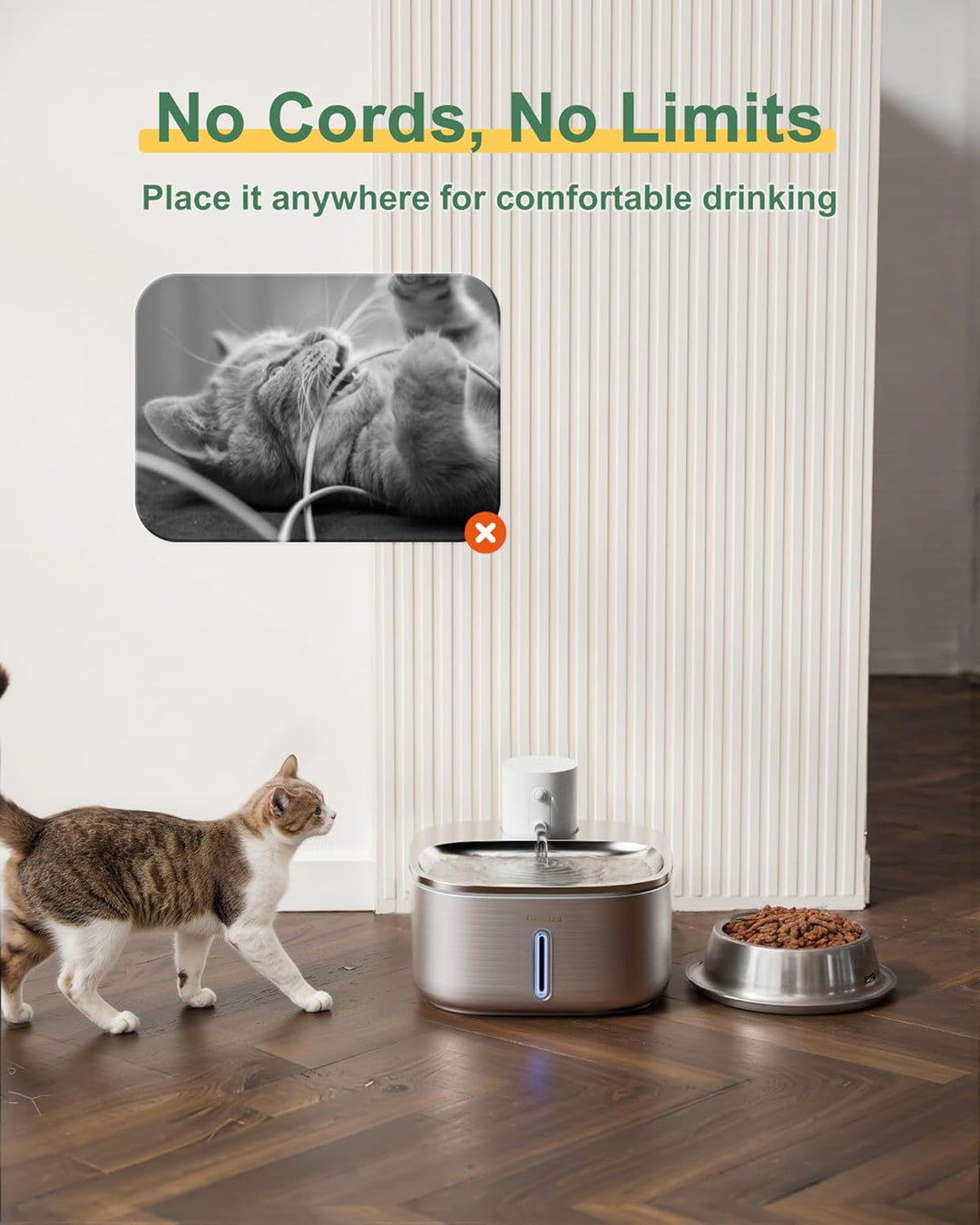 Gimars Katzenbrunnen Kabellos Edelstahl 3.2L Super Leise Trinkbrunnen für Katze Brunnen Katzenbrunne