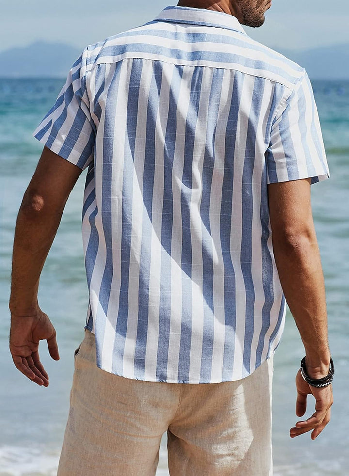 Meilicloth Gestreiftes Hemd Herren Kurzarm Freizeithemd Sommer Casual Regular Fit A Himmelblau Weiss