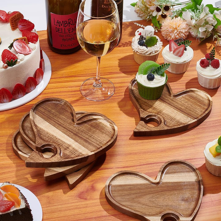 UNICRAFTALE 5 Stück Herzförmige Wein Vorspeisentabletts Wein Vorspeisenteller Aus Holz Mini Wurstbre