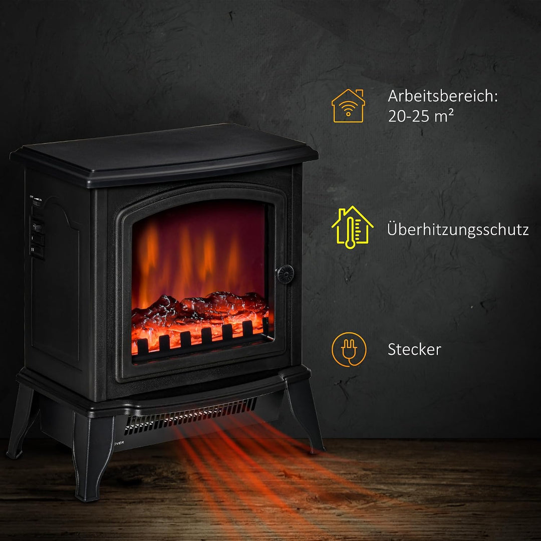 HOMCOM Elektrokamin mit Heizung, elektrischer Kamin mit LED Flammeneffekt, 1000/2000 W, Kaminofen mi