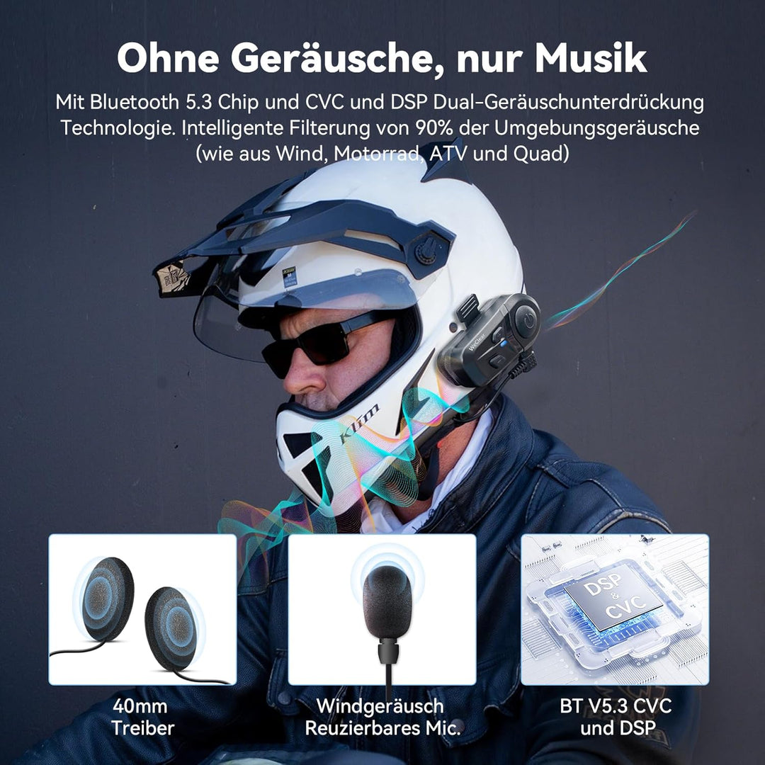L1 Motorradhelm Headset, Helm Bluetooth Kopfhörer mit Sprachassistent, Geräuschunterdrückung Bluetoo