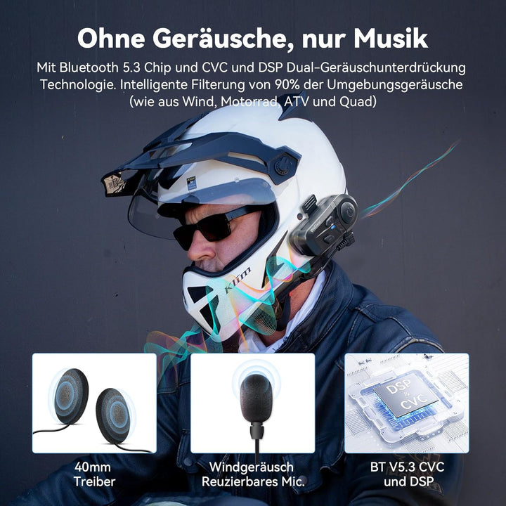 L1 Motorradhelm Headset, Helm Bluetooth Kopfhörer mit Sprachassistent, Geräuschunterdrückung Bluetoo