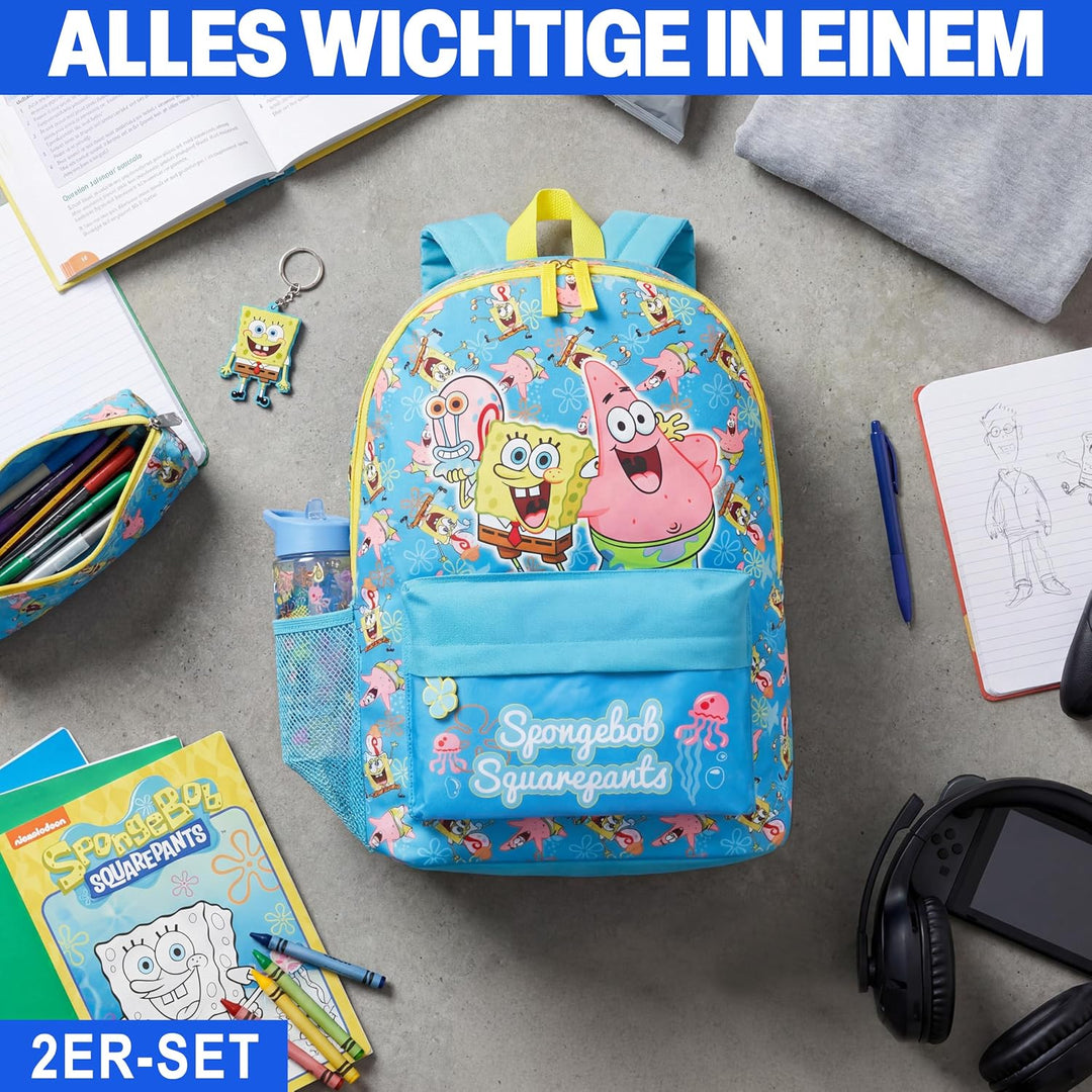 Get Trend Spongebob Schwammkopf Rucksack Kinder Set, Kinderrucksack & Trinkflasche, 500ml Schule Spo