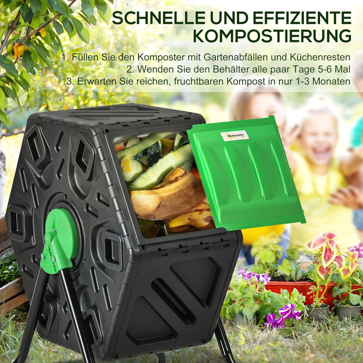 Outsunny Komposter 65 Liter, 60x49x77cm drehbar Schnellkomposter aus Kunststoff, wetterfest Thermoko