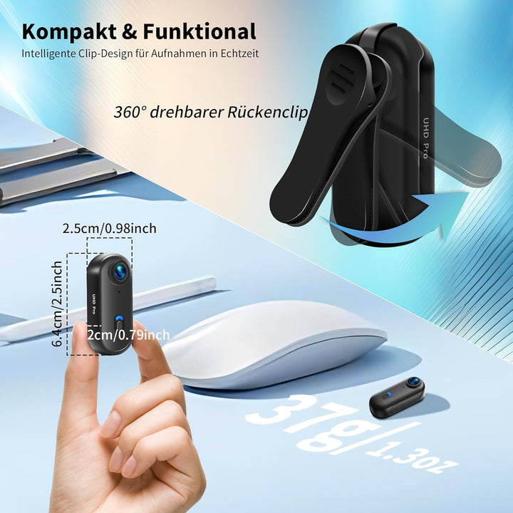 Action Cam 4K WiFi, Bodycam Mini Körperkamera, Helmkamera Motorrad, Sportkamera Wasserdicht bis 30M,