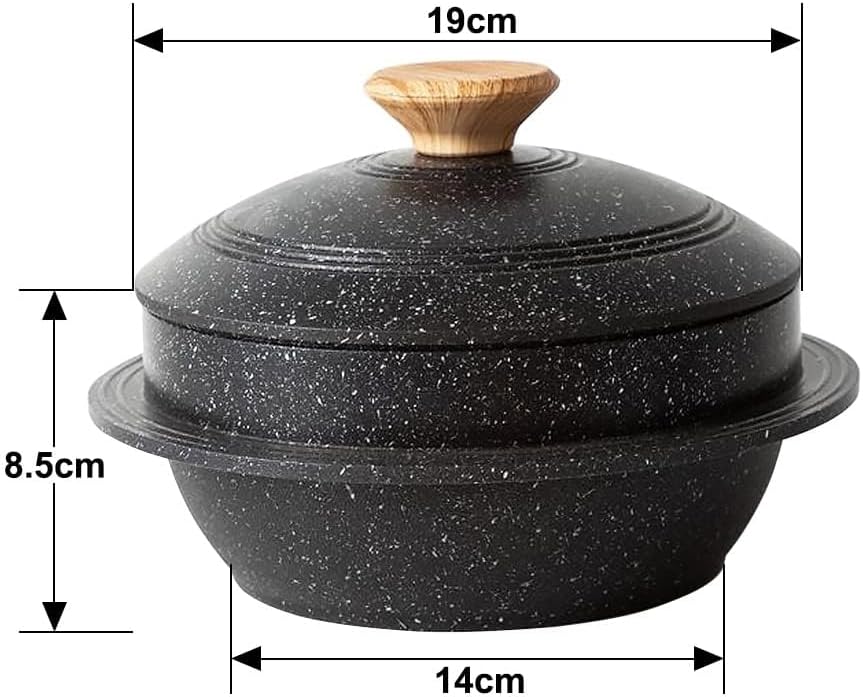 Koreanische Steinschale mit Deckel, 20 cm Dolsot Bibimbap Schale für Hot Pot Suppe, 2,3 L - Schwarz