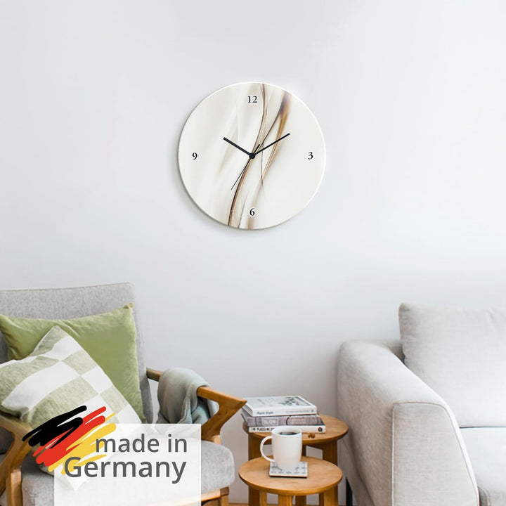 ARTLAND Wanduhr ohne Tickgeräusche Glas Funkuhr Ø 30 cm Rund Lautlos braune Welle abstrakt Braune We