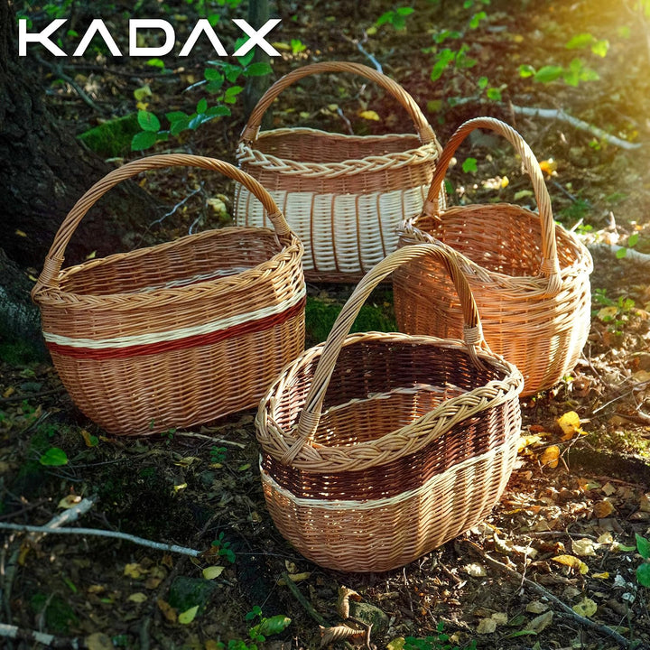 KADAX Weidenkorb für Pilze, Ovaler Korb zum Einkaufen, robuster Picknickkorb mit dem Henkelgriff, Fl