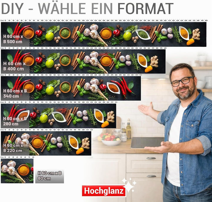 StickerProfis Küchenrückwand selbstklebend Glasoptik - GEWÜRZSCHALEN - 1.8mm, Versteift, alle Unterg