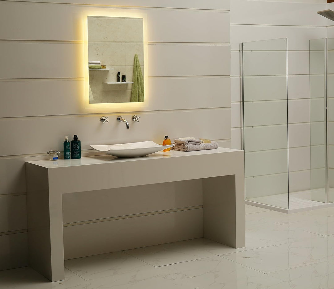 Dr. Fleischmann Badspiegel LED Spiegel GS084N mit Beleuchtung durch satinierte Lichtflächen Badezimm