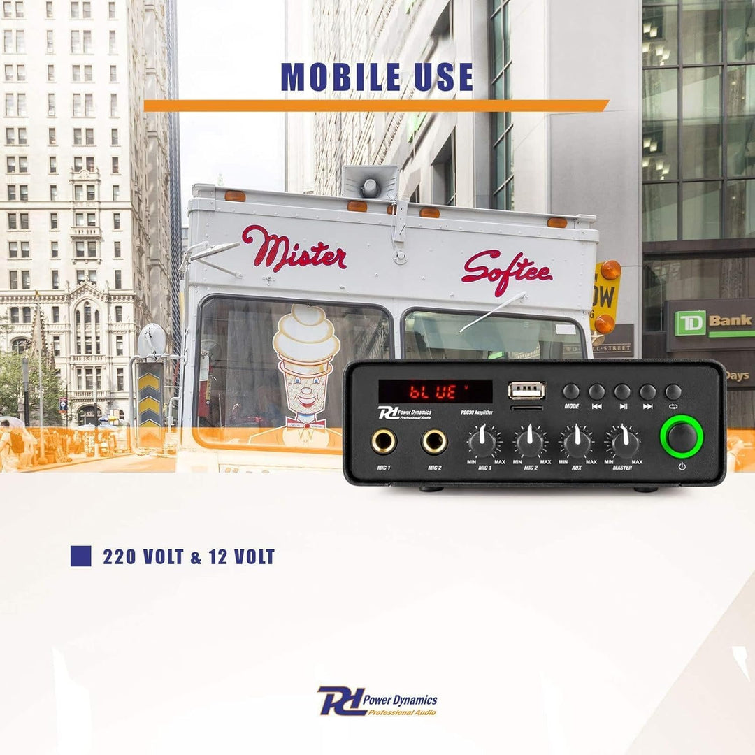 Power Dynamics PCD30 kompakter Verstärker mit dualer Stromversorgung, Bluetooth - 30 Watt - 12 Volt