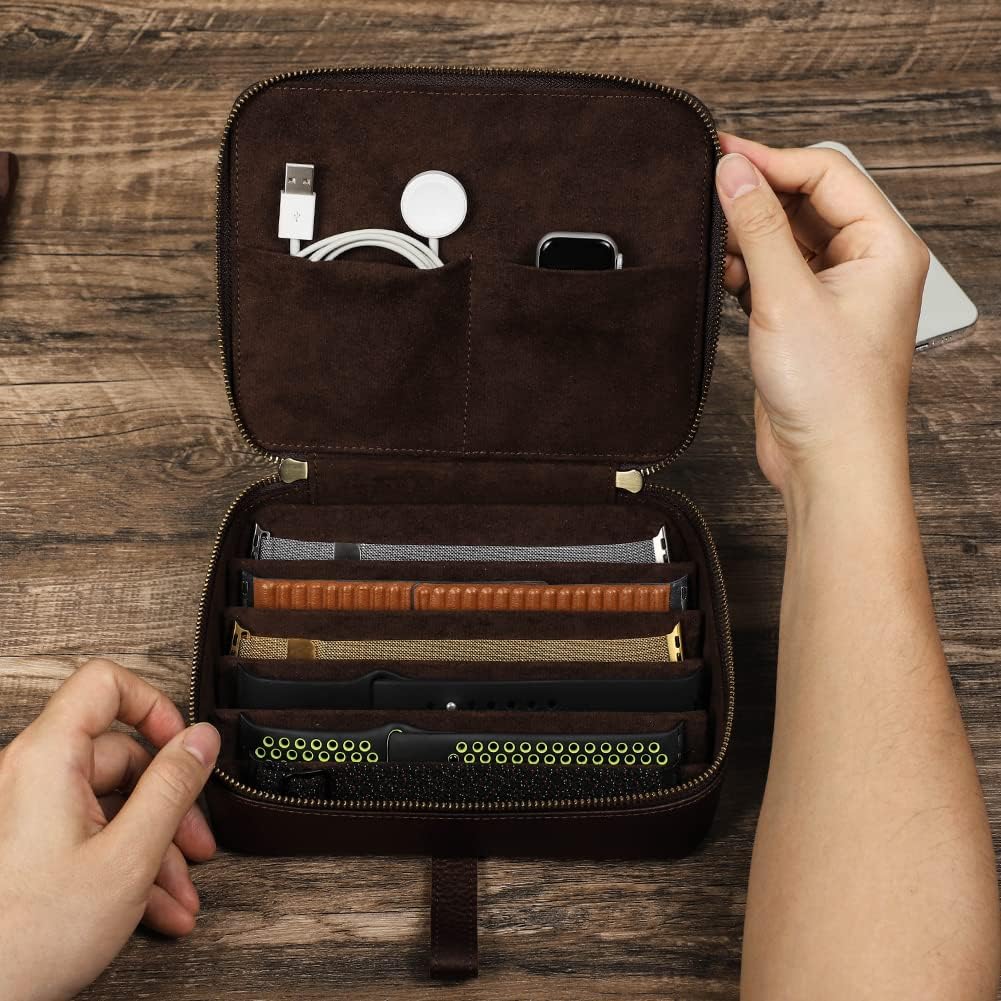 Hiram Uhrenarmbänder, Organizer, Leder, 6 Uhrenarmbänder, Reiseetui mit Griff, tragbare Uhrenarmband