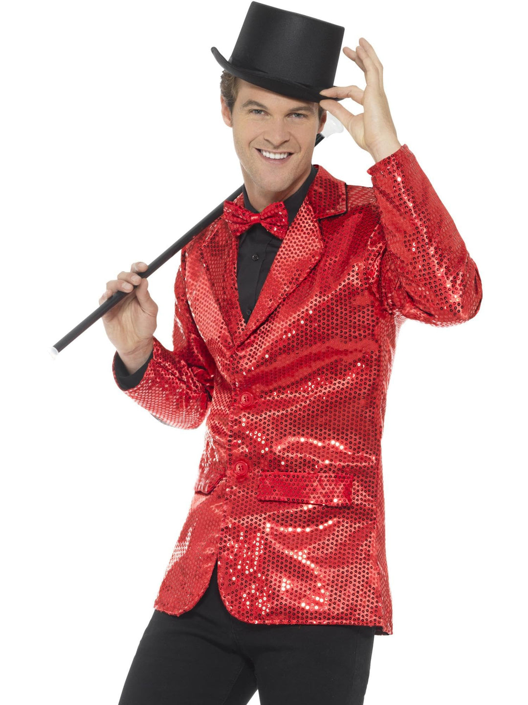 Smiffys, Herren Pailletten Jacke M Rot, M Rot