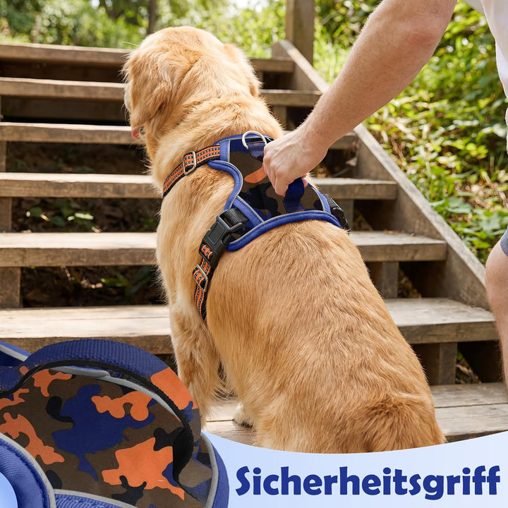 Funfox Hundegeschirr Grosse Hunde [XL] - Verstellbares Anti-Zug Brustgeschirr mit Griff & Reflektors