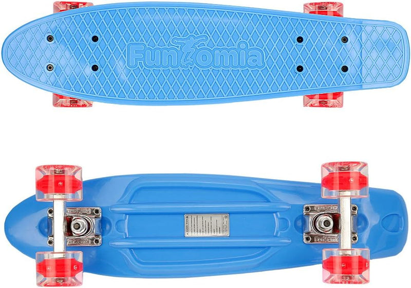 FunTomia Skateboard 57cm Mini-Cruiser Board mit T-Tool, ABEC-9 Kugellager, LED Rollen, Kinder Anfäng