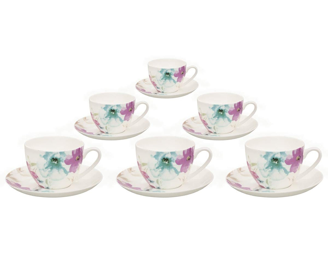 Kaffeetassen Set aus Fine Bone China Porzellan. 6 Kaffeetassen je 210ml und 6 Unterteller mit stilvo