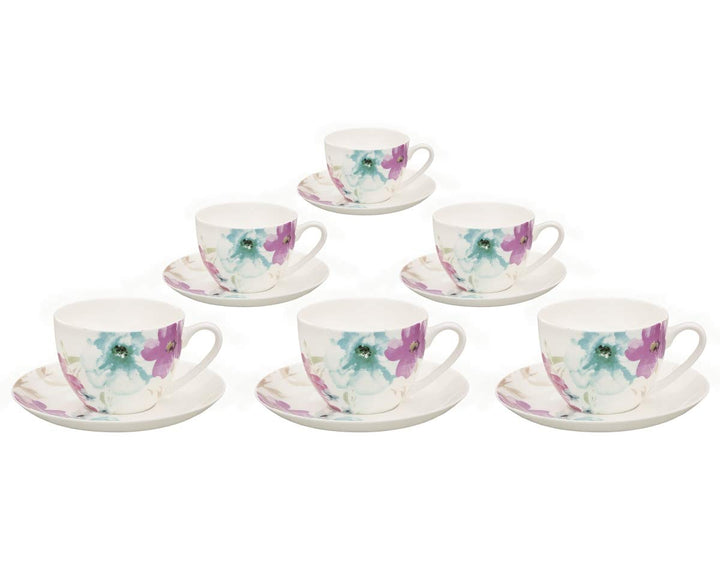 Kaffeetassen Set aus Fine Bone China Porzellan. 6 Kaffeetassen je 210ml und 6 Unterteller mit stilvo