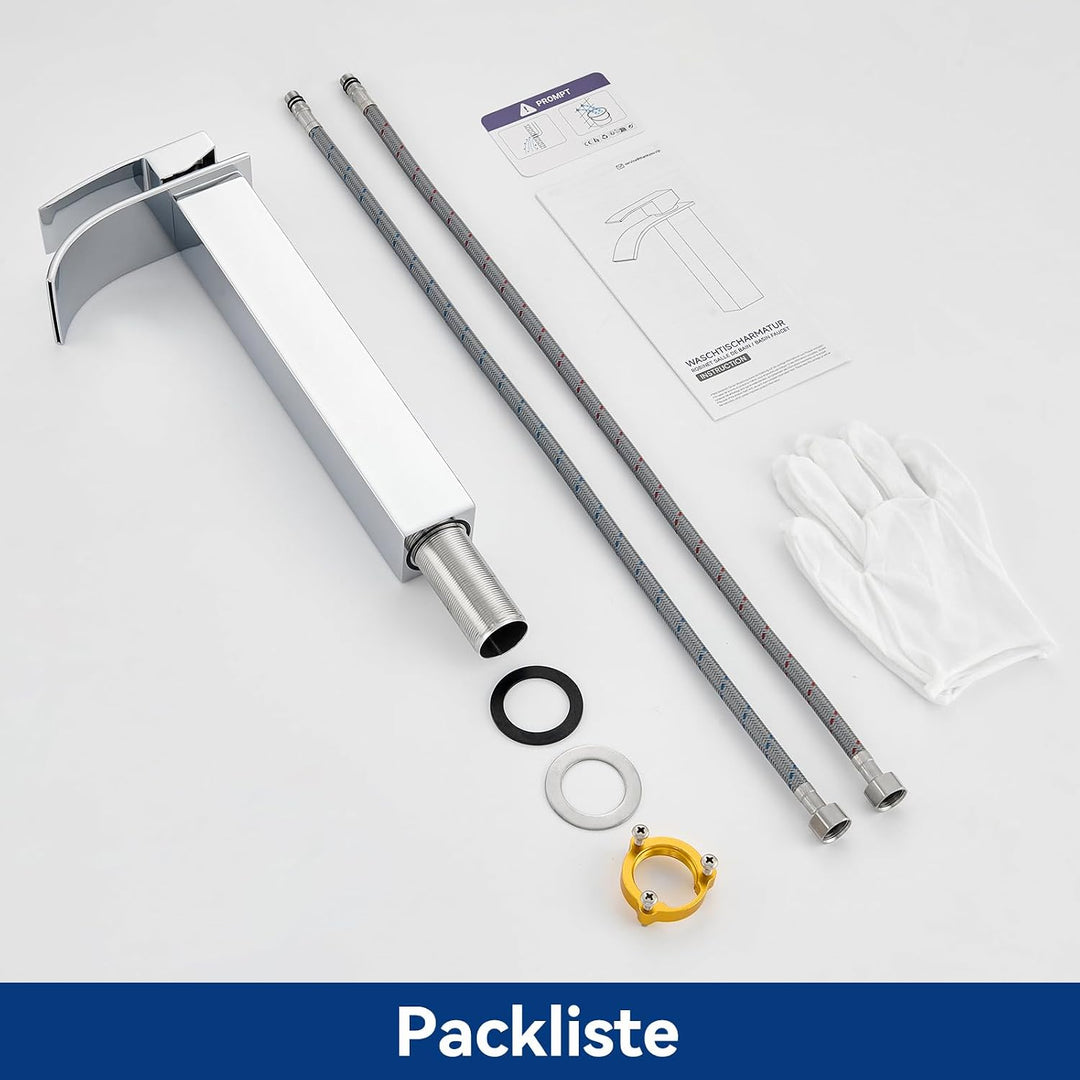 CECIPA Wasserhahn Bad Hoch, Waschtischarmatur Wasserfall, Armatur Badezimmer Edelstahl, Waschbecken