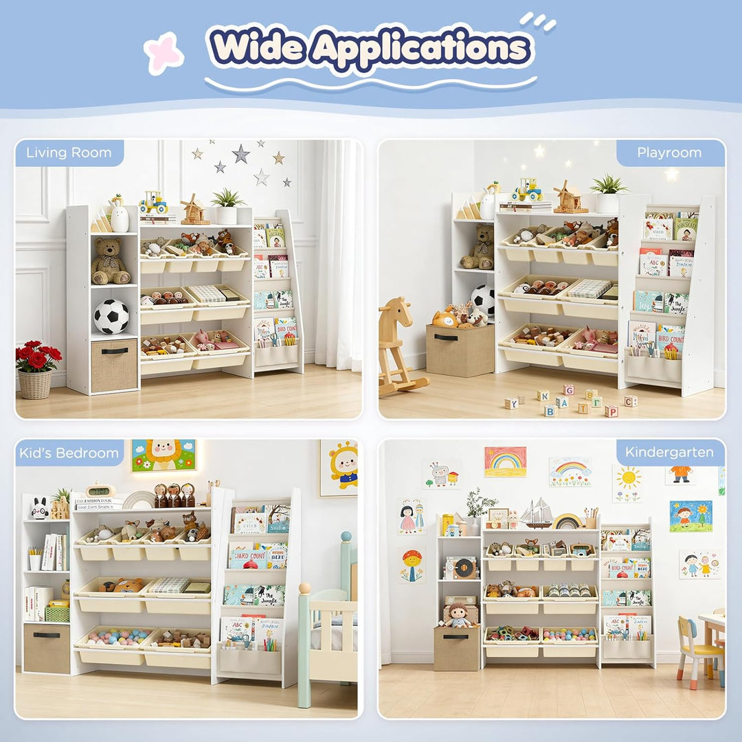 Kinderregal, Holz-Bücherregal mit 8 Aufbewahrungsboxen, Kinderzimmermöbel mit Spielzeugkiste für Sch