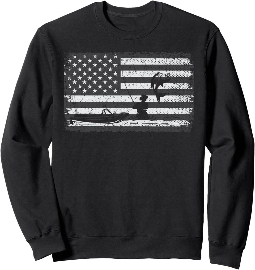 Angelrute Fisch Angler USA Flagge Fischer Angeln Sweatshirt