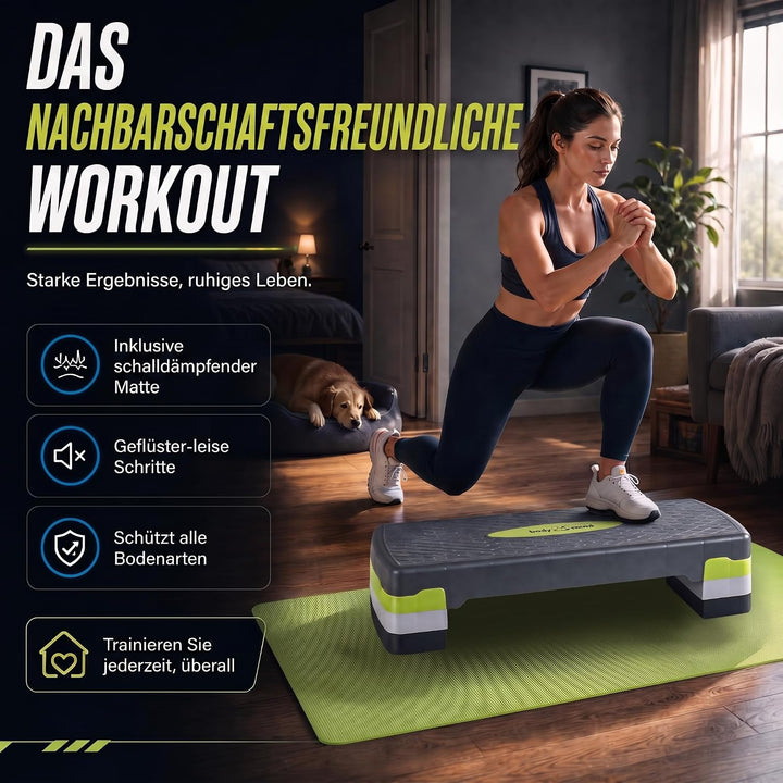 Body &amp; Mind® Aerobic Steppbrett Stepper Step-Bench mit gratis Anti-Rutsch-Matte &amp; exklusiven Trainin