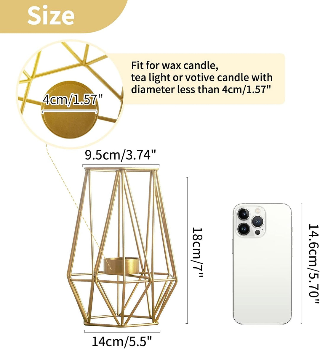 Nuptio 2 Stück Metall Sechseck Geformt Geometrisches Design Teelicht Votiv Kerzenhalter, Eisen Hohl