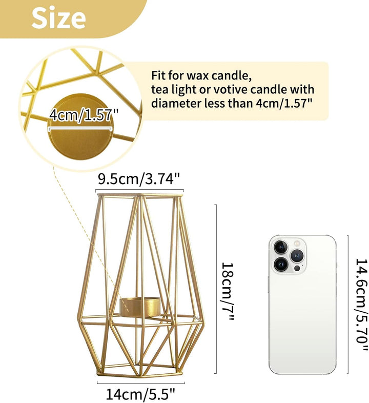Nuptio 2 Stück Metall Sechseck Geformt Geometrisches Design Teelicht Votiv Kerzenhalter, Eisen Hohl
