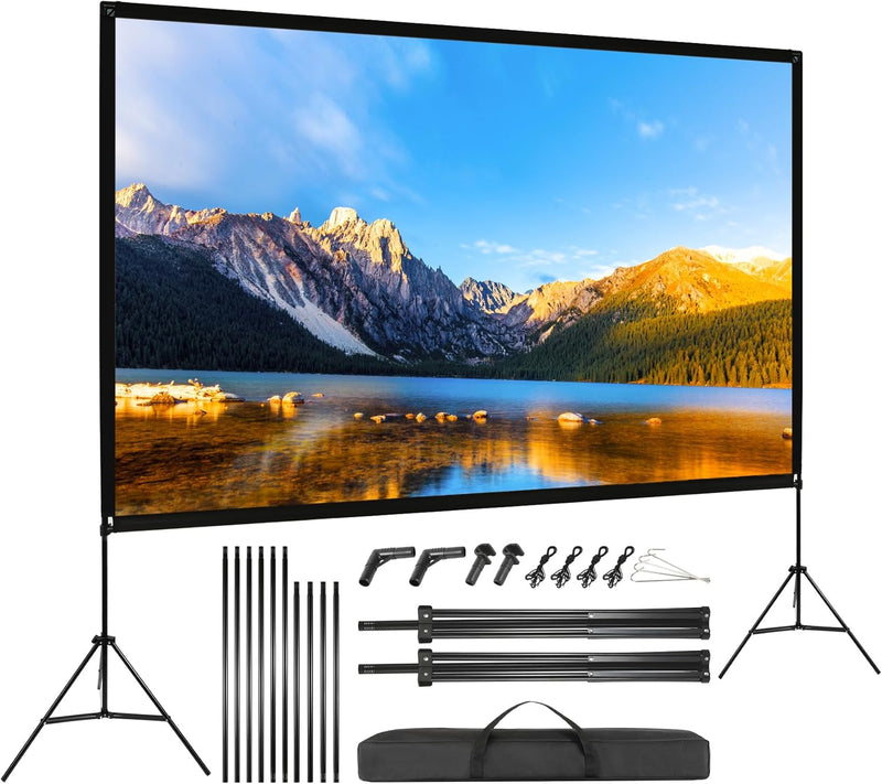 VISULAPEX 120" Leinwand Beamer mit Stand HD 4K, 16: 9, 160°Betrachtung Leinwand Beamer mit Stativ Sc