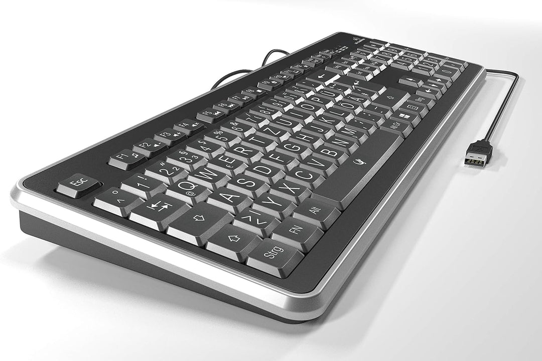 Lacerto® | Deutsche Tastatur (QWERTZ) mit grossen Buchstaben, weisser LED-Beleuchtung &amp; USB-Anschlus