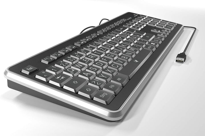 Lacerto® | Deutsche Tastatur (QWERTZ) mit grossen Buchstaben, weisser LED-Beleuchtung &amp; USB-Anschlus